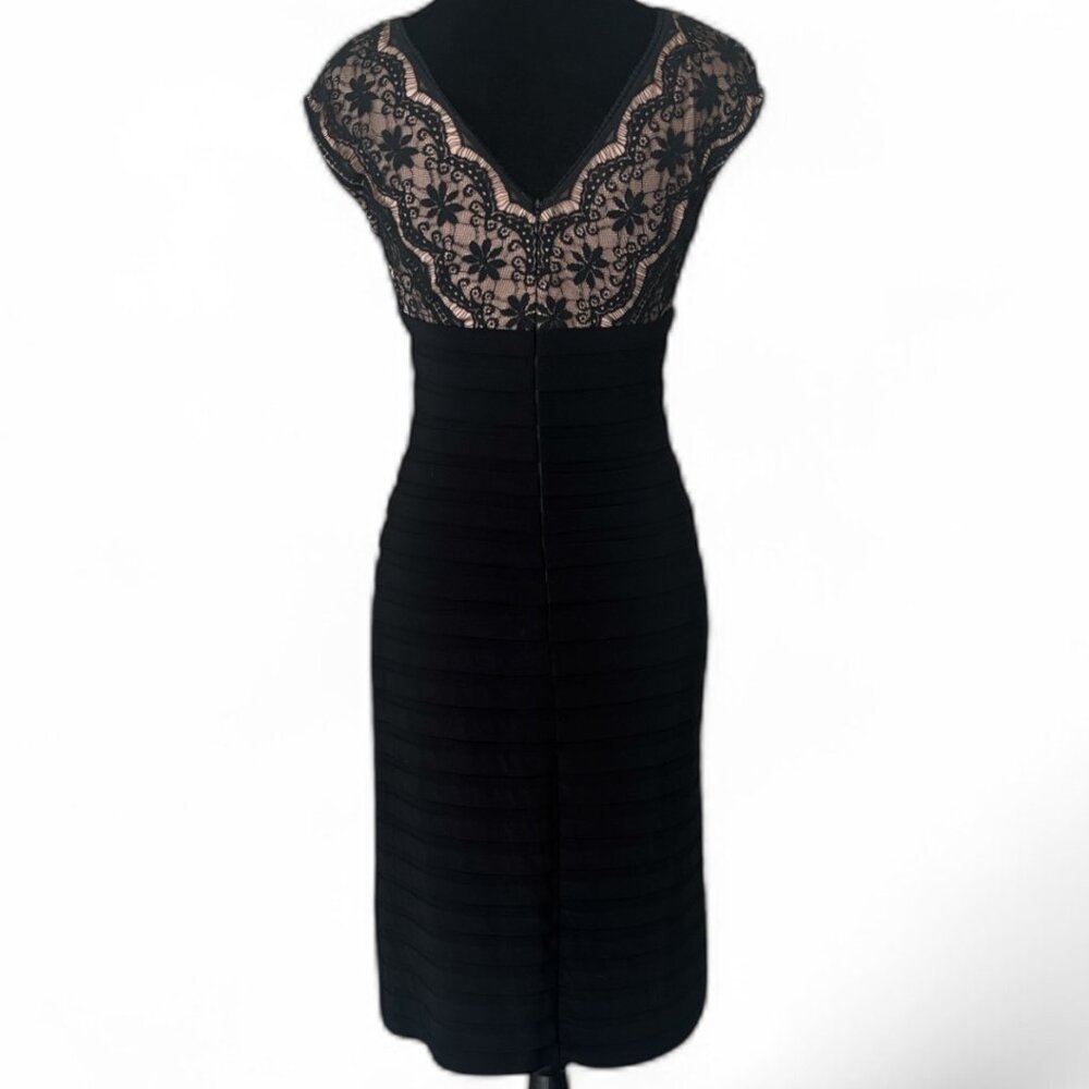 Adrianna Papell Black Lace & Shutter Pleat Dress Size 4